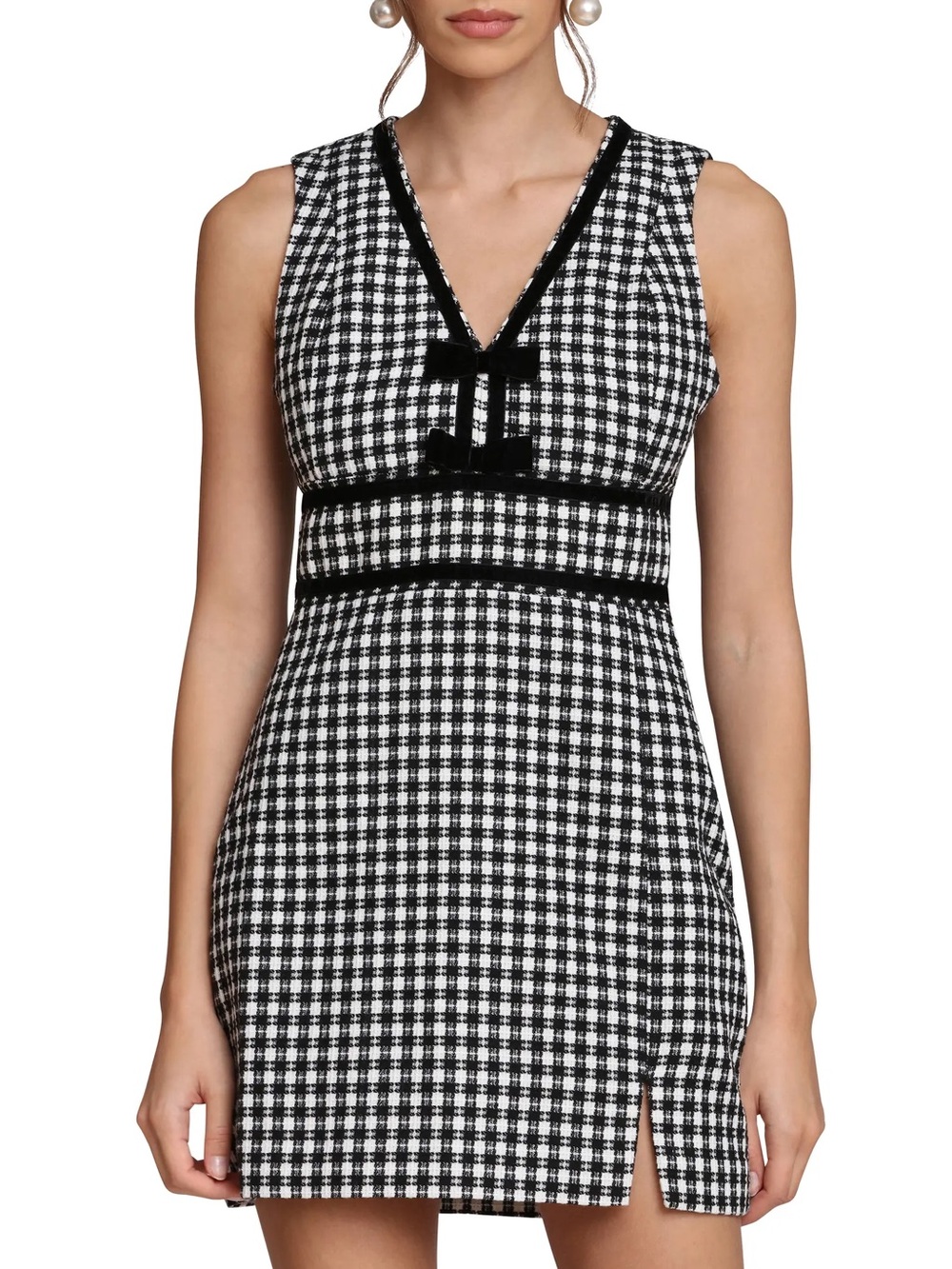 AVEC LES FILLES Tweed Bow Front Mini Dress Black White 4 NEW NWT